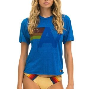Aviator nation Blue Graphic Women's T-Shirt boyfriend tee Large